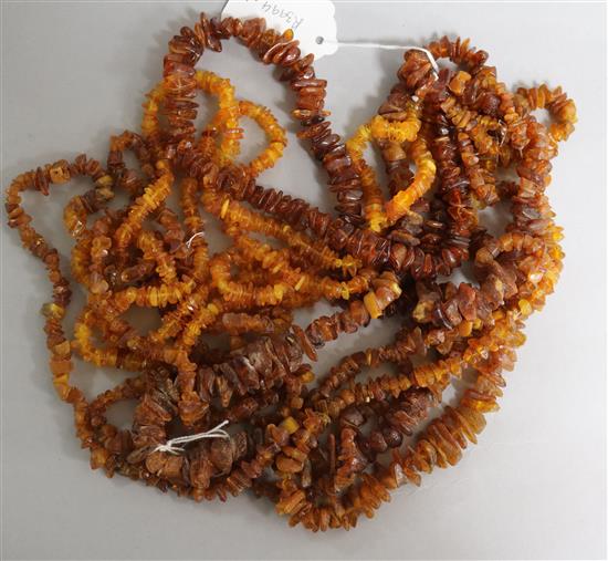 Five amber necklaces.